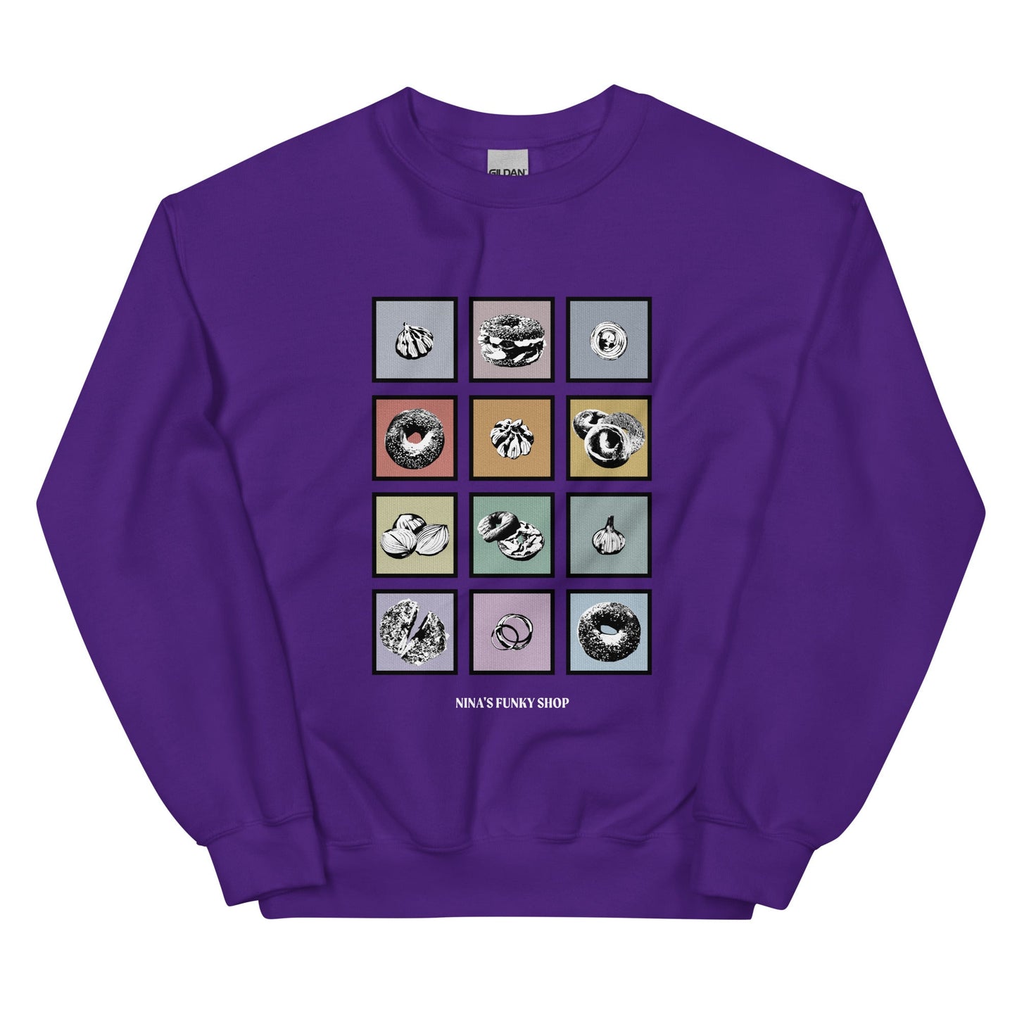 Colorful Bagels Onions and Garlic Sweatshirt - ninanush