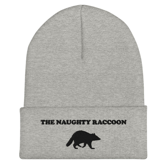 Gray beanie with a naughty raccoon embroidery from Nina's Funky Shop by ninanush - Love Raccoons? Our Naughty Raccoon Beanie is warm, cozy and the perfect funny hat for raccoon enthusiasts of all kinds. This unique foodie beanie is snug, formfitting, and comes in a variety of colors, each expertly embroidered with the "The Naughty Raccoon" and a raccoon silhouette. A unique accessory for raccoon lovers, designed by Nina and made just for you!