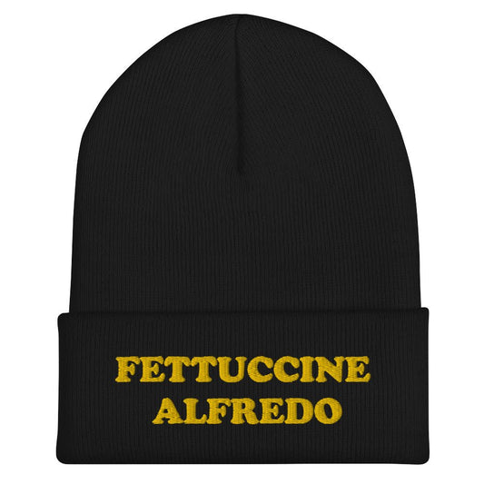 Fettuccine Alfredo Cuffed Beanie - Yellow Embroidery - ninanush