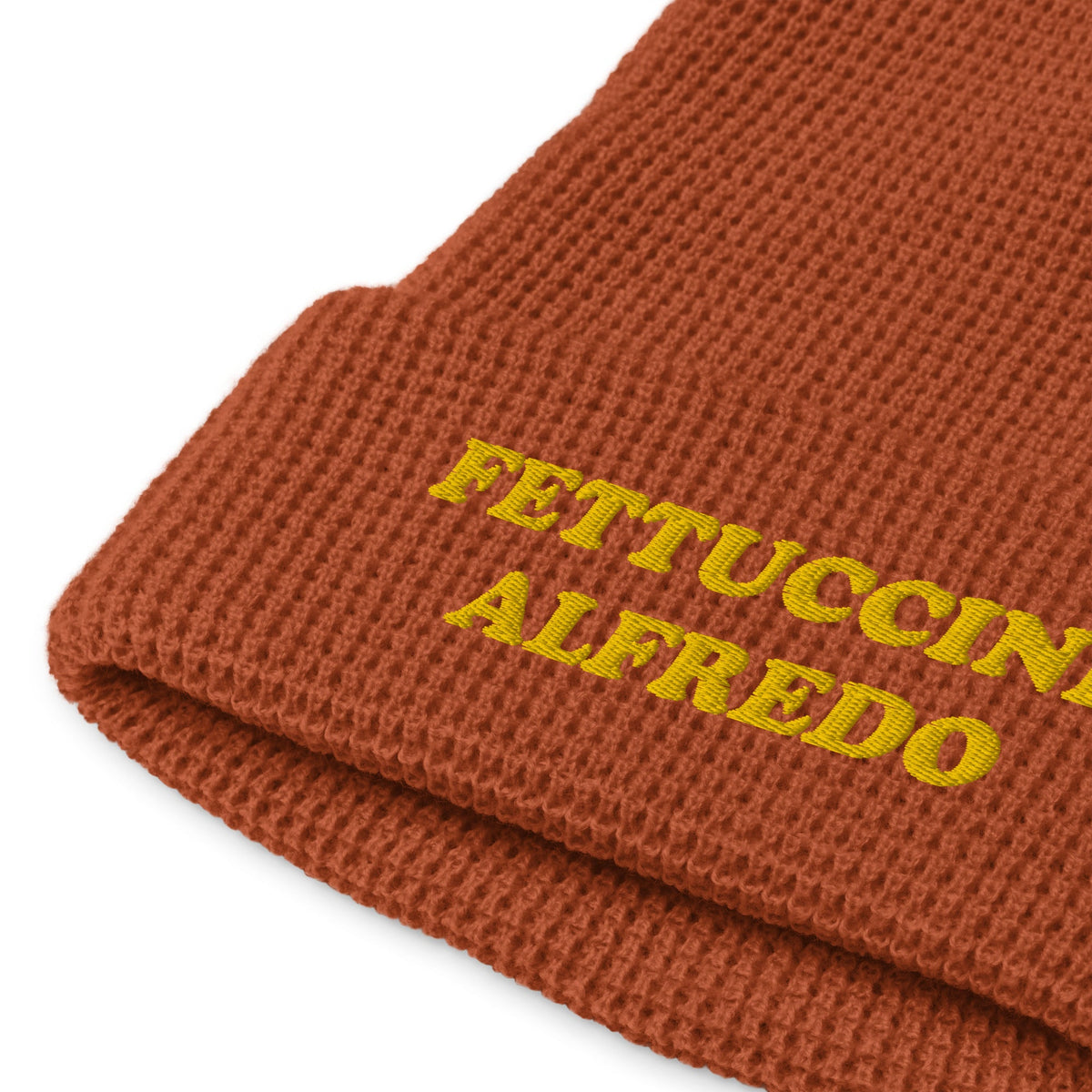 Fettuccine Alfredo Waffle Beanie - Yellow and Navy Embroidery - ninanush