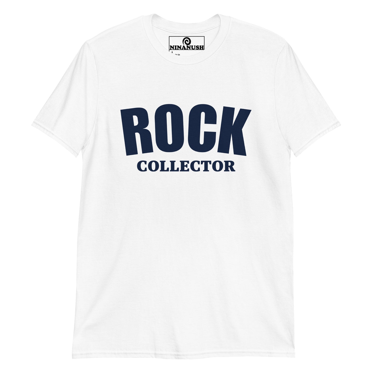 White Rock Collector T-shirt from Nina's Funky Shop by ninanush - Love collecting rocks? Looking for a fun gift for a rock lover? This Rock Collector shirt is just what you need. It's a unisex, crew neck varsity T-shirt that's soft and comfortable with "Rock Collector", expertly printed on the front. Collect your favorite rocks in this bold rock enthusiast t-shirt, it's designed by Nina and made just for you.