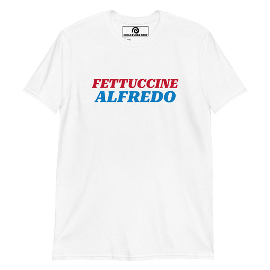 White Fettuccine Alfredo Shirt - Big fettuccine guy? Looking for a gift for a pasta enthusiast? Our Fettuccine Alfredo T-Shirt is just what you need. It's a funny graphic tee with a red white and blue design. A perfect gift for fettuccine Alfredo lovers and a statement shirt for everyday.