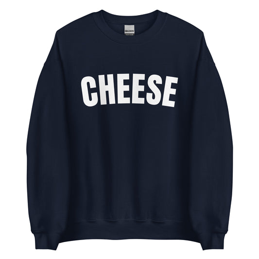 Navy Unisex Crewneck Cheese Sweatshirt from Nina's Funky Shop by ninanush - Do you love cheese? Looking for a funny gift for a friend? Our Cheese Crewneck Sweatshirt is just what you need. It's a unisex sweatshirt for foodies with "cheese" on the front. The perfect funny food sweatshirt for cozy nights in or stand out cheese lover streetwear. This cheese enthusiast sweatshirt is made just for you.