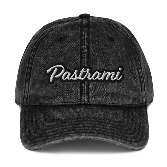 Black pastrami dad hat from Nina's Funky Shop by ninanush - Introducing our pastrami dad hat. Wear this funny food hat and add a little personality to your everyday style or give it as a funny gift for a pastrami enthusiast. It has an adjustable closure and comes in a variety of colors with stylish washed out material and the word "Pastrami", expertly embroidered on the front.
