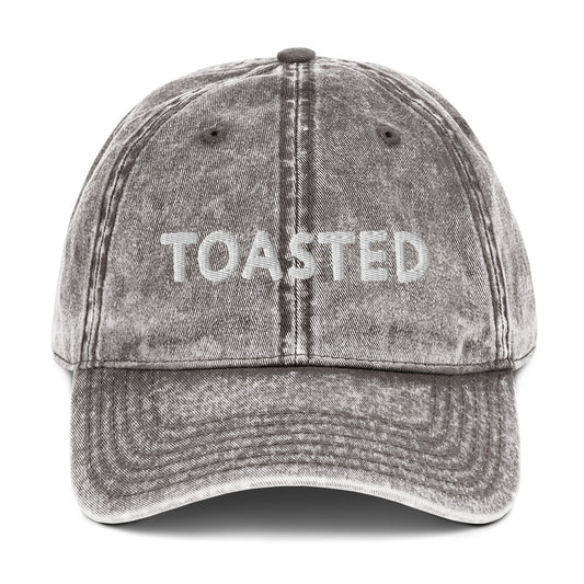 Gray toasted hat - This toasted dad hat stands out in a variety of colors with a faded vintage style look and white embroidery. It's comfortable, unique and made just for you. Wear this funny dad hat as everyday streetwear. Eat your favorite foods in our funny food clothing and accessories and find the perfect funny gift for foodies.