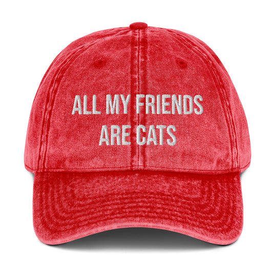 Red cat lover hat - Are you a crazy cat person? This is the perfect hat for cat lovers like you- the "ALL MY FRIENDS ARE CATS" embroidered dad hat. It's a must-have hat for cat enthusiasts and animal lovers of all kinds. Show your love for cats in style with this unique cat lover dad hat. A funny cat parent hat or gift for a cat lover.