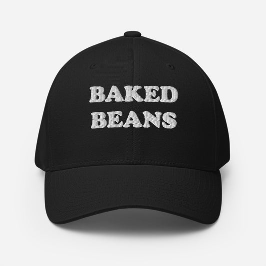 Black funny foodie baked beans hat - This funny baked beans hat is a unisex embroidered hat that's unique and a perfect weird hat for baked bean lovers! The baked beans hat has a classic baseball cap style and is made just for you. Wear it as everyday funny foodie street wear or give it as a gift for foodies or your favorite baked bean enthusiast.
