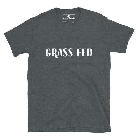 Gray grass fed t-shirt for vegans and vegetarians - This grass fed t-shirt is soft, comfortable and made just for you. It's a funny vegan foodie t-shirt that makes a statement about being vegan in style. It's a classic shirt with a cute plant based saying on the front. Wear the grass fed shirt on your next plant based adventure or give it as a funny gift for vegans.