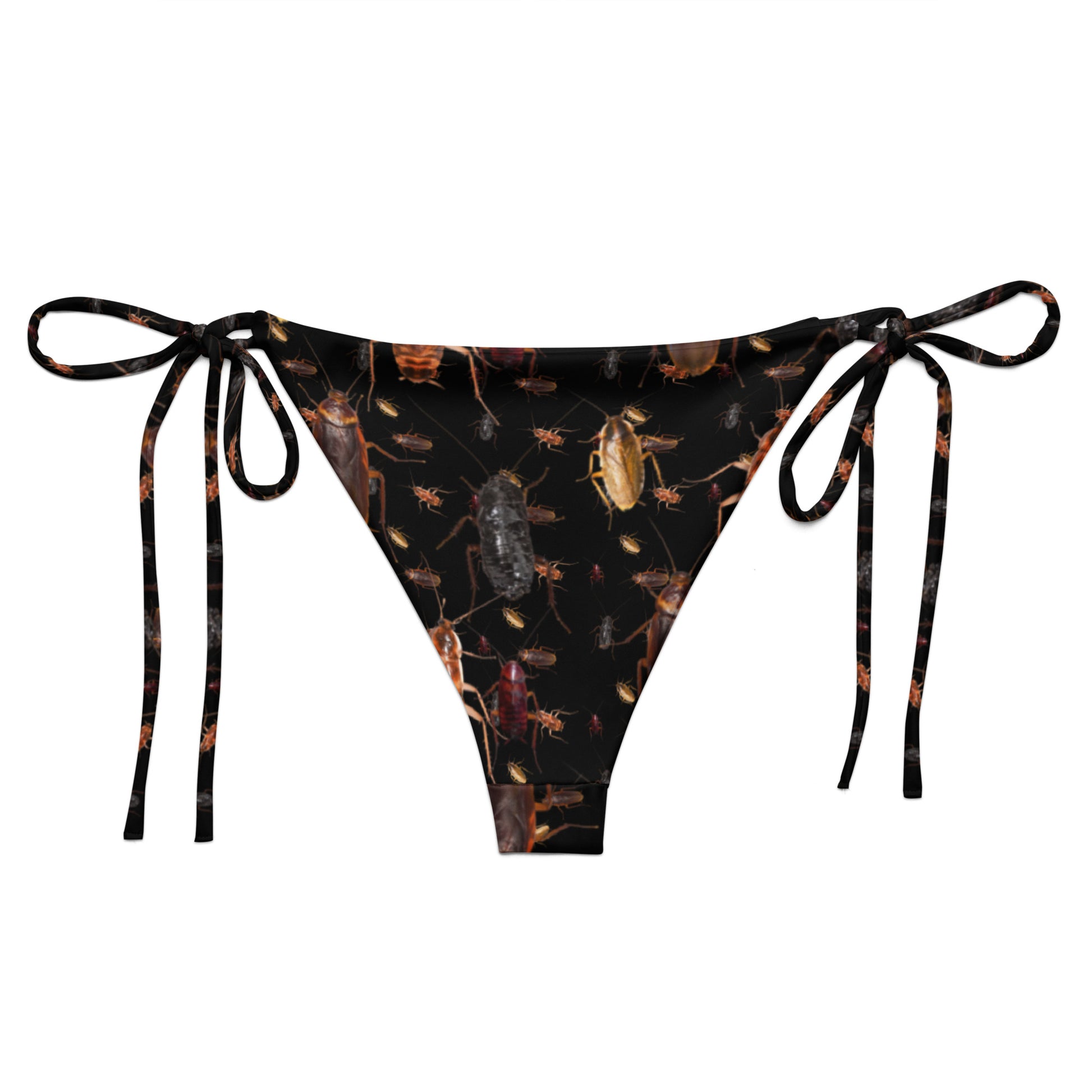 Back of black cockroach bikini bottom with funky design
