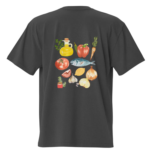 Faded back graphic tee with Moroccan fish ingredients 