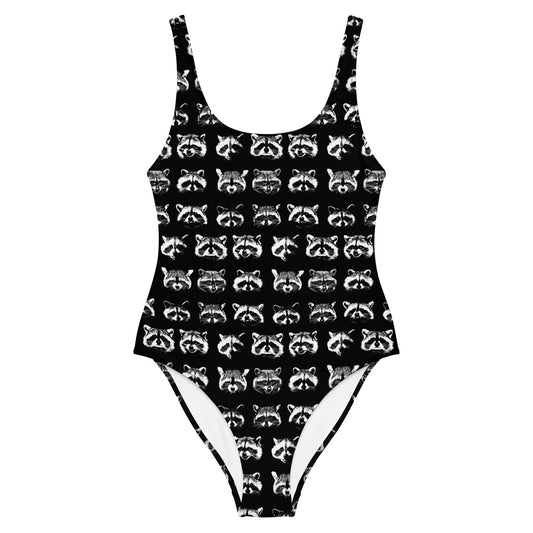 Black And White Raccoon Faces One-Piece Swimsuit
