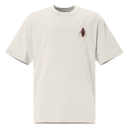 Bone color faded graphic tee with cockroach design