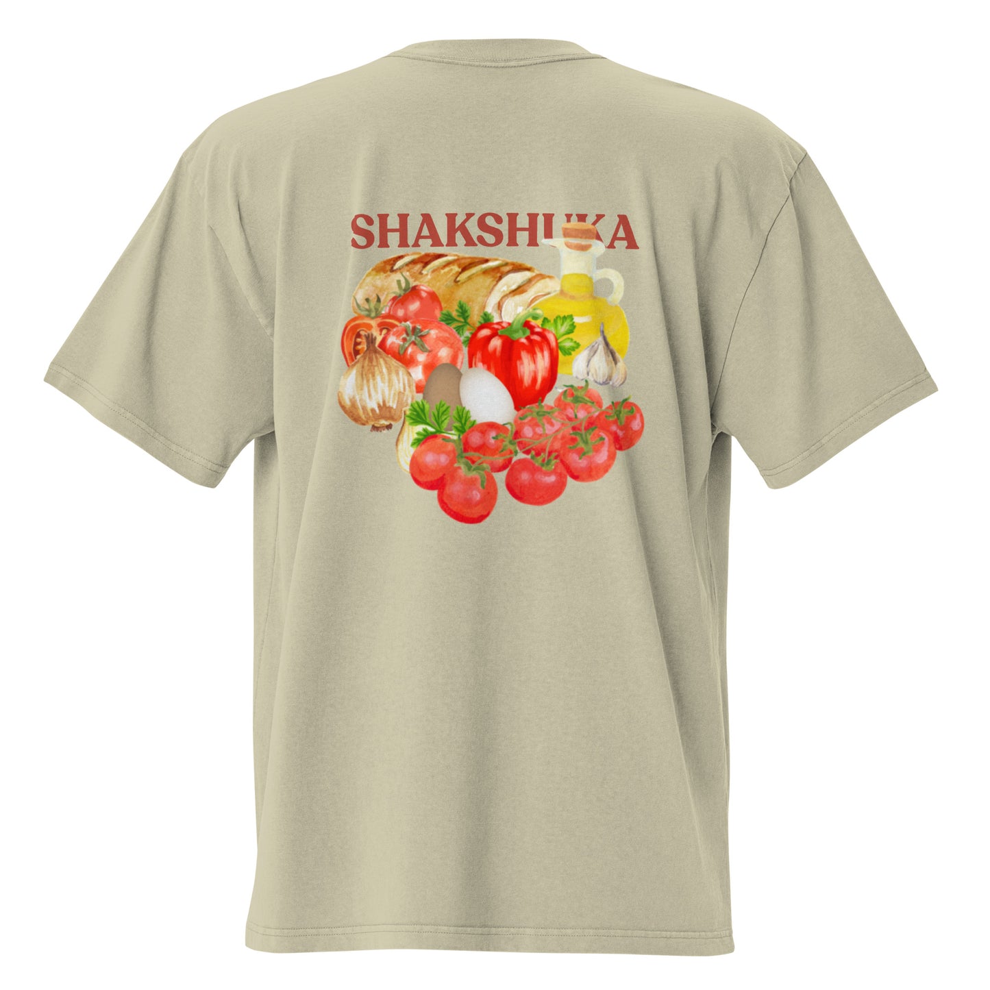 Eucalyptus oversized t-shirt with Shakshuka pattern
