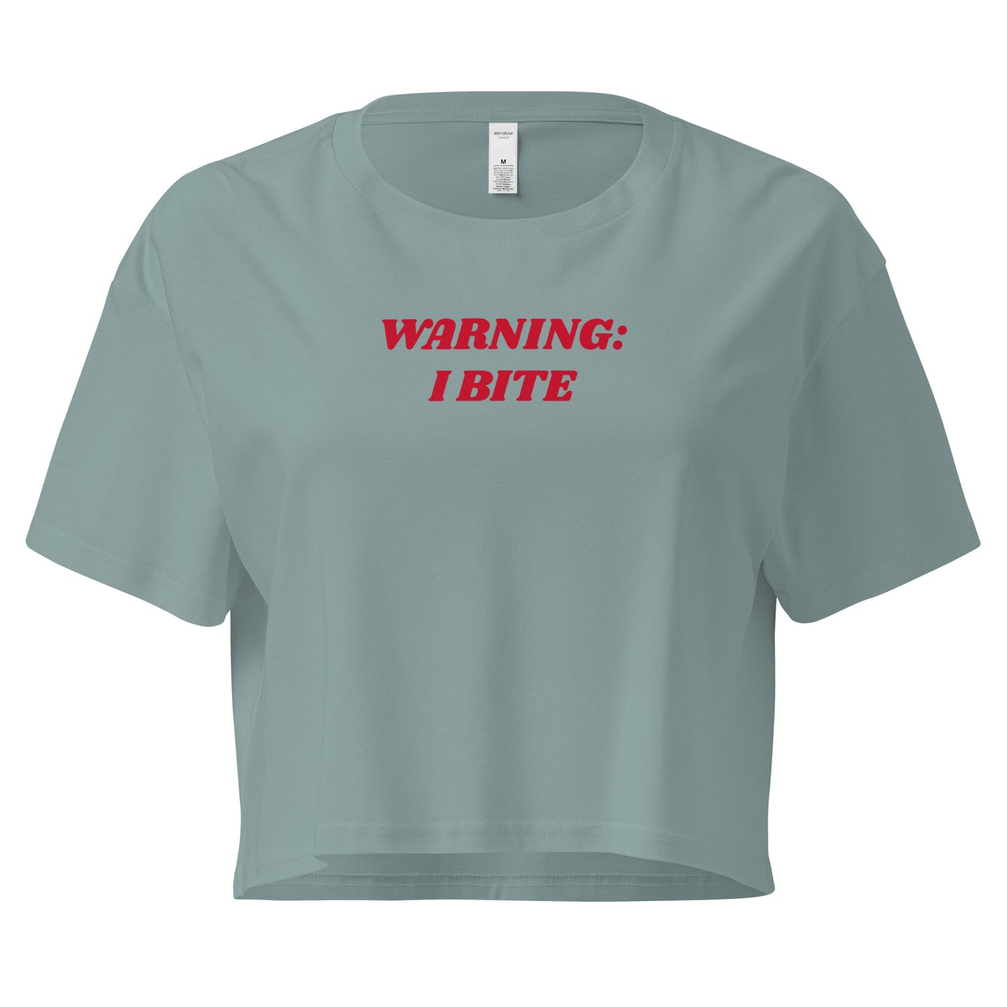 Green Warning: I Bite Crop Tee