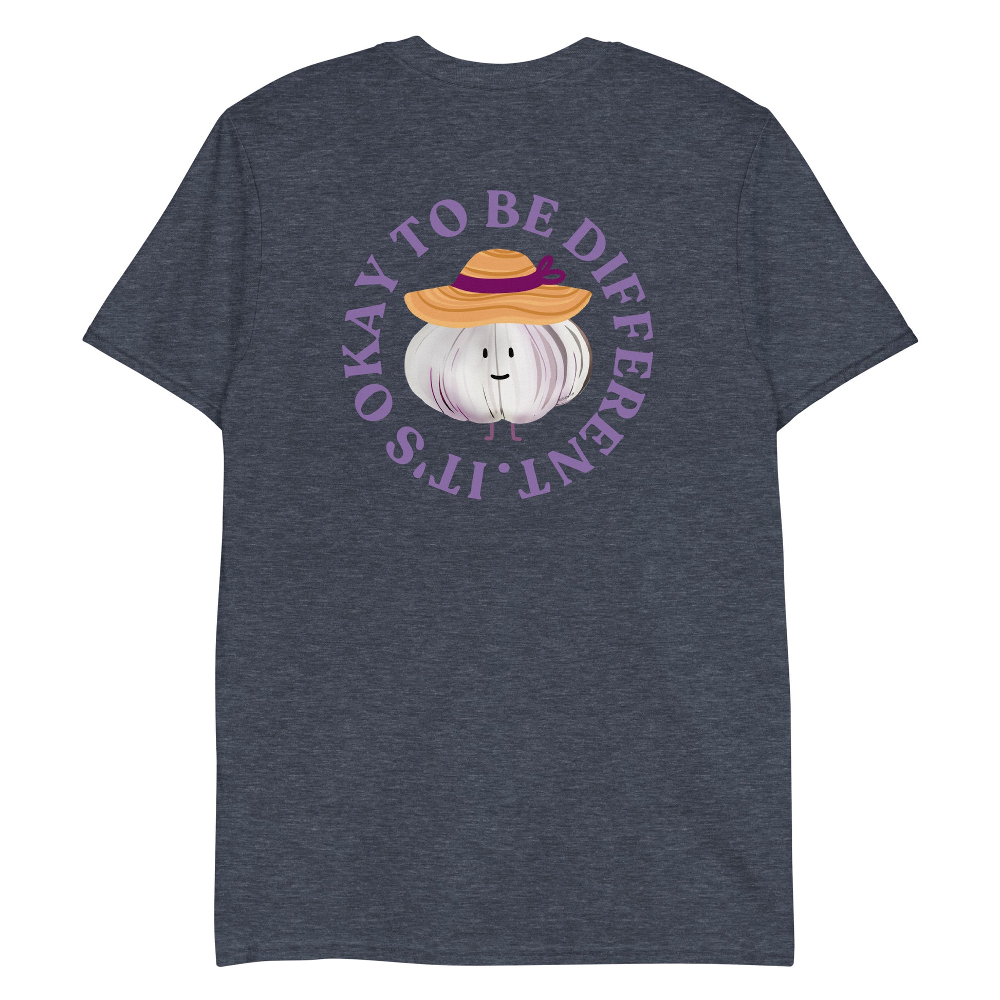 Heather Navy It's Okay To Be Different Garlic Sunhat T-Shirt - Front & Back