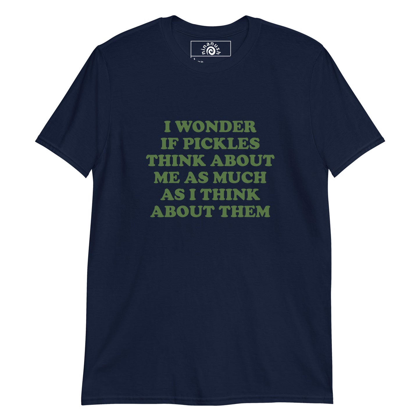 Navy t-shirt with funny pickles saying