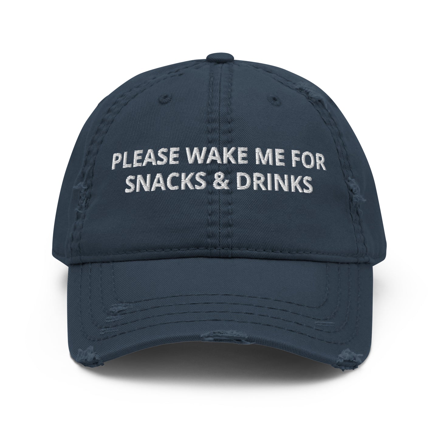 Navy please wake me up for snack and drinks distressed hat for plane travel