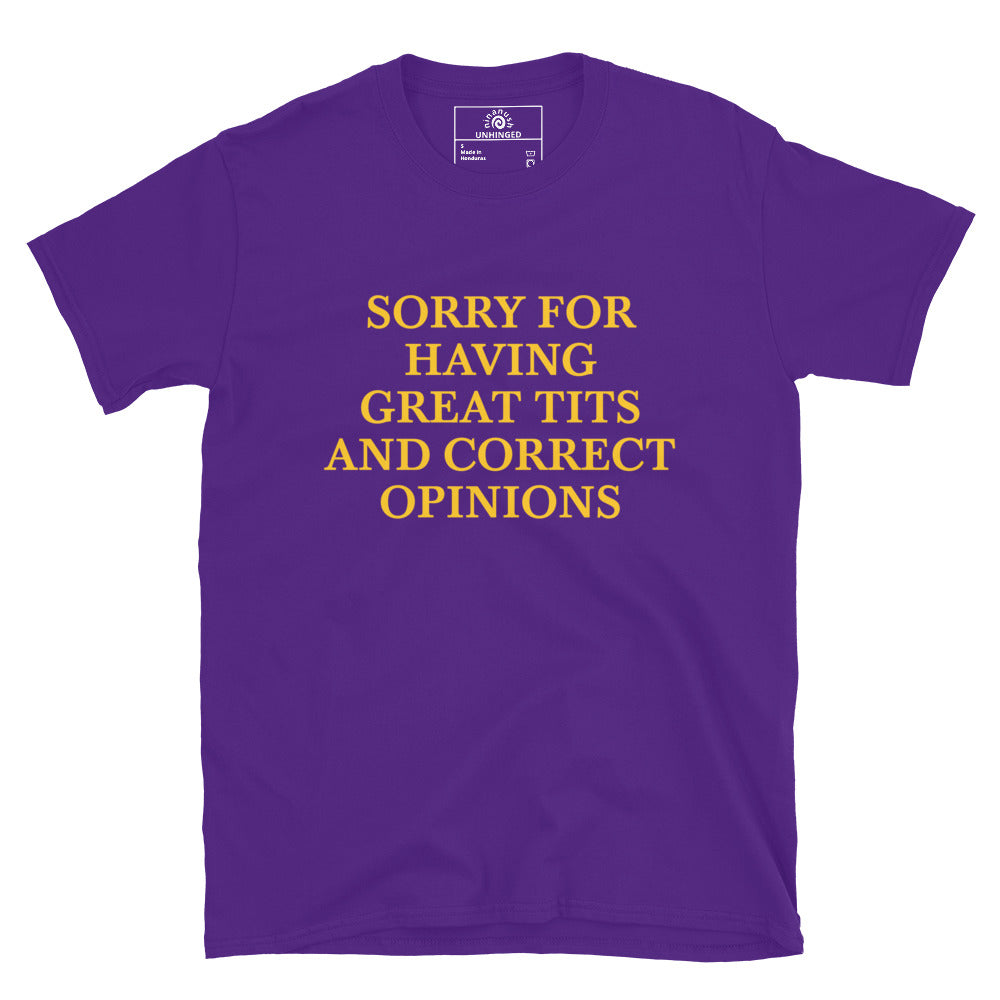 Purple Sorry For Having Great Tits And Correct Opinions T-Shirt