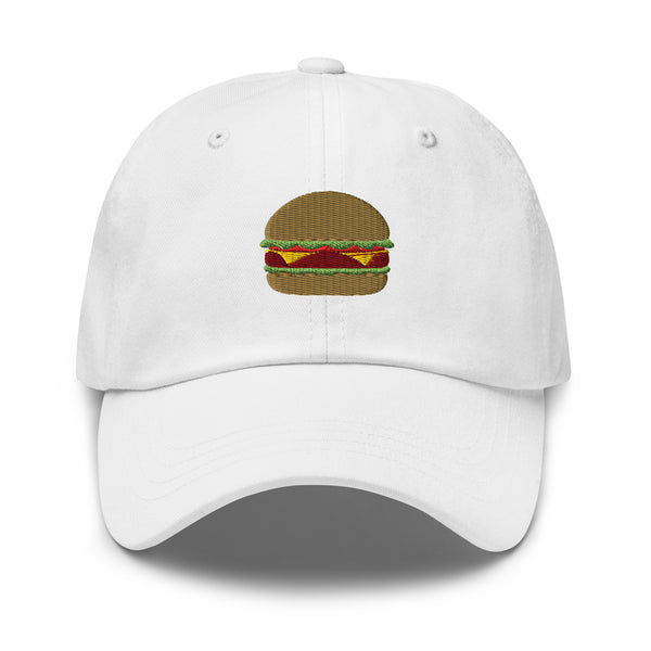 White embroidered burger hat