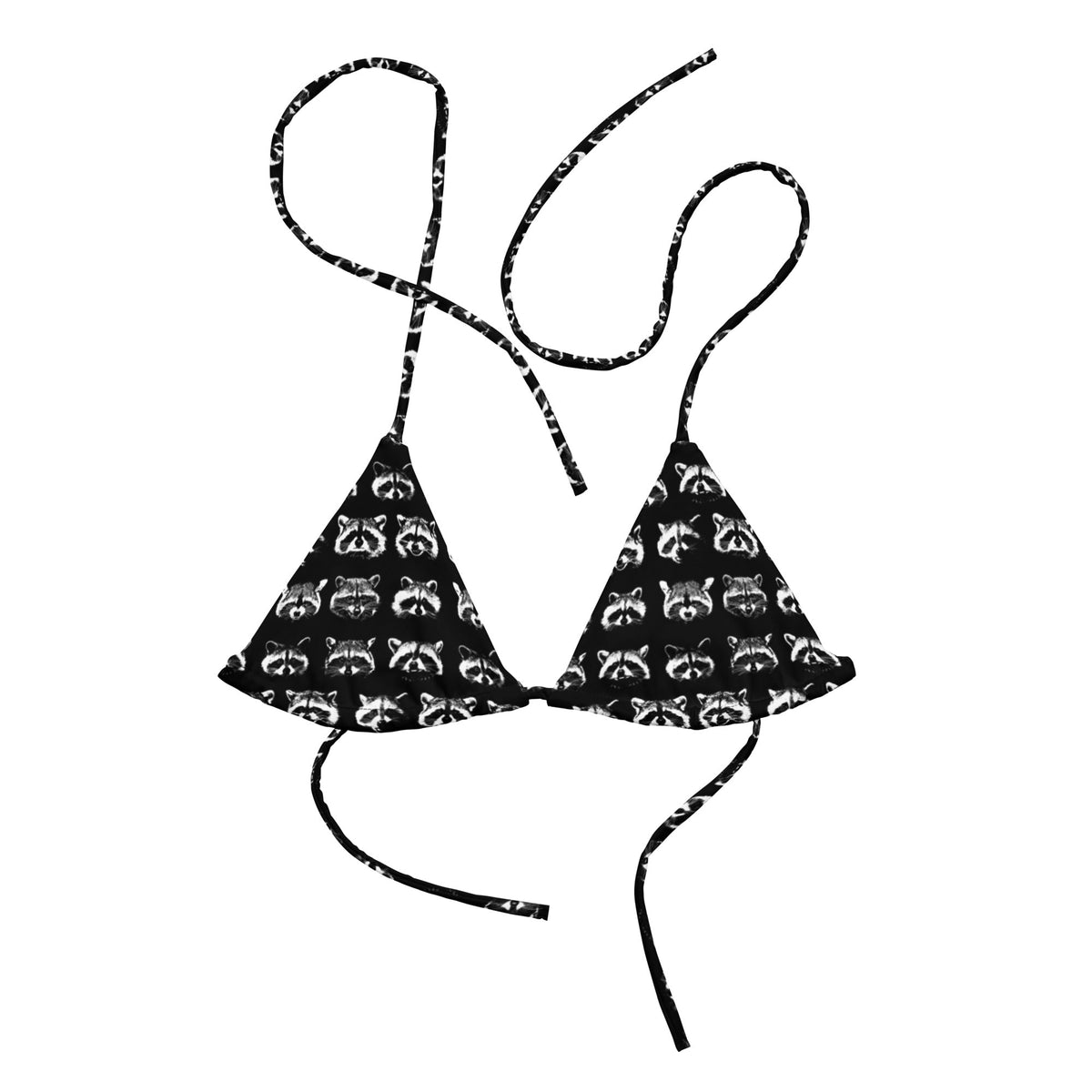 Black And White Raccoon Faces Recycled Bikini Top - ninanush