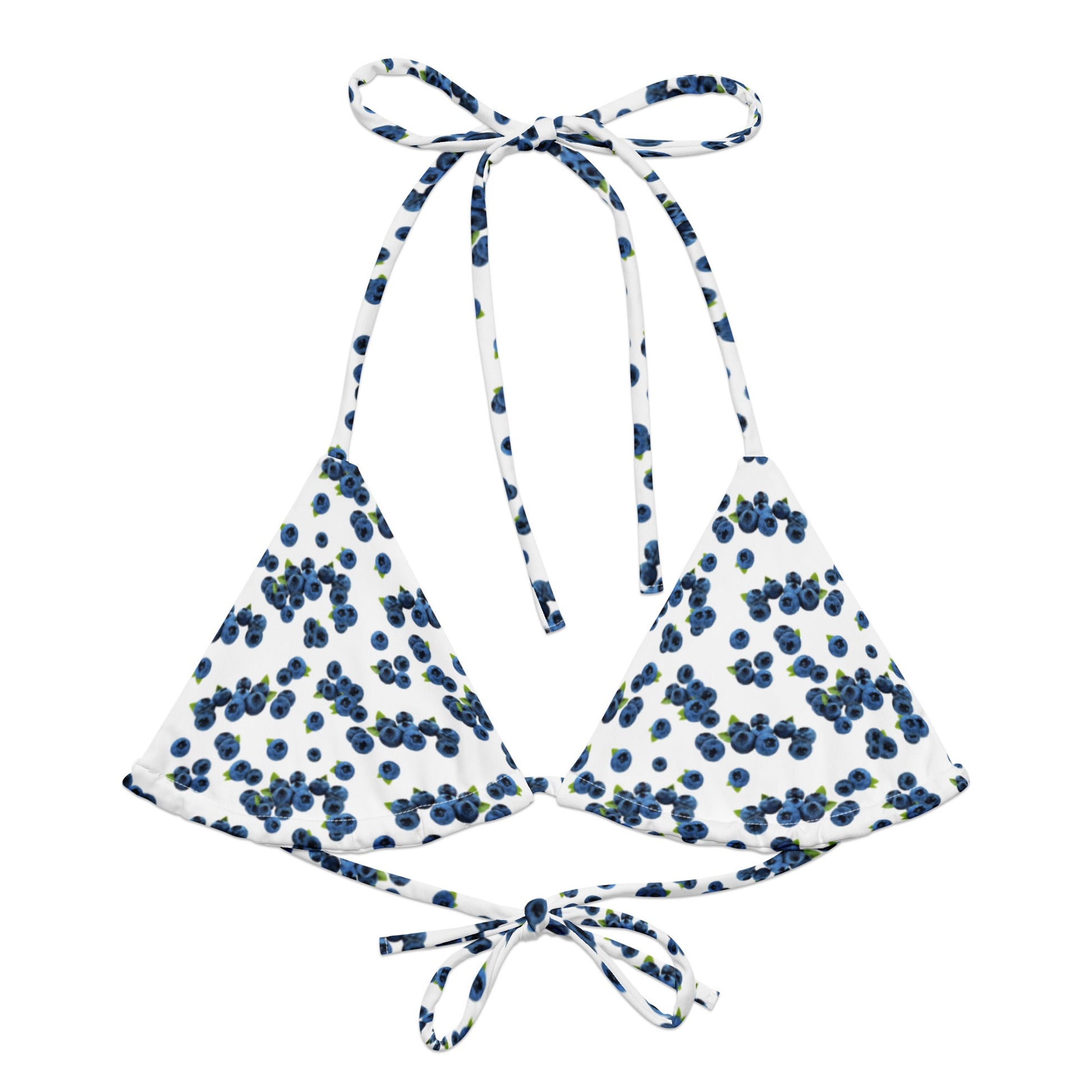 Blueberries Recycled Bikini Top - Blue And White - ninanush