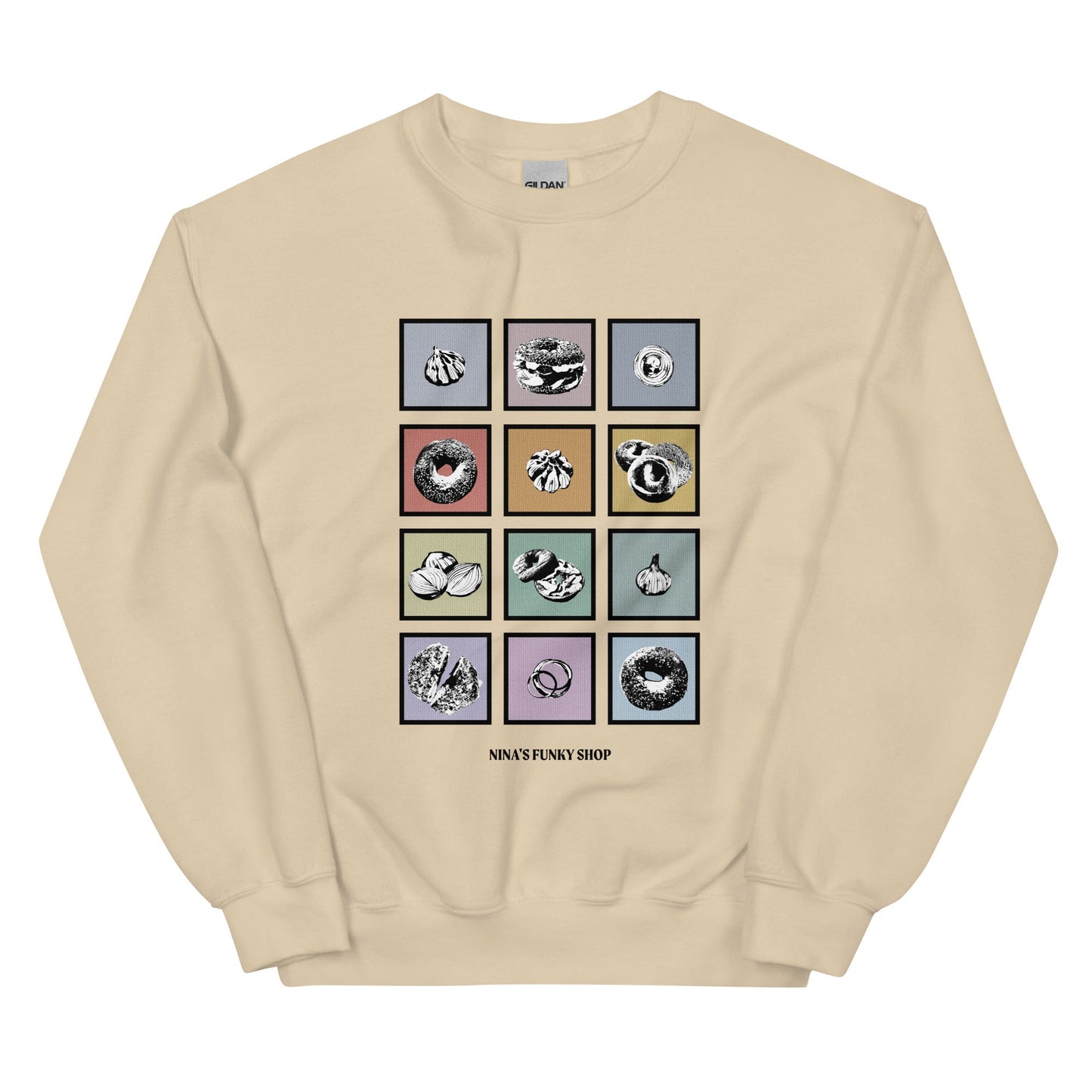 Colorful Bagels Onions and Garlic Sweatshirt - ninanush