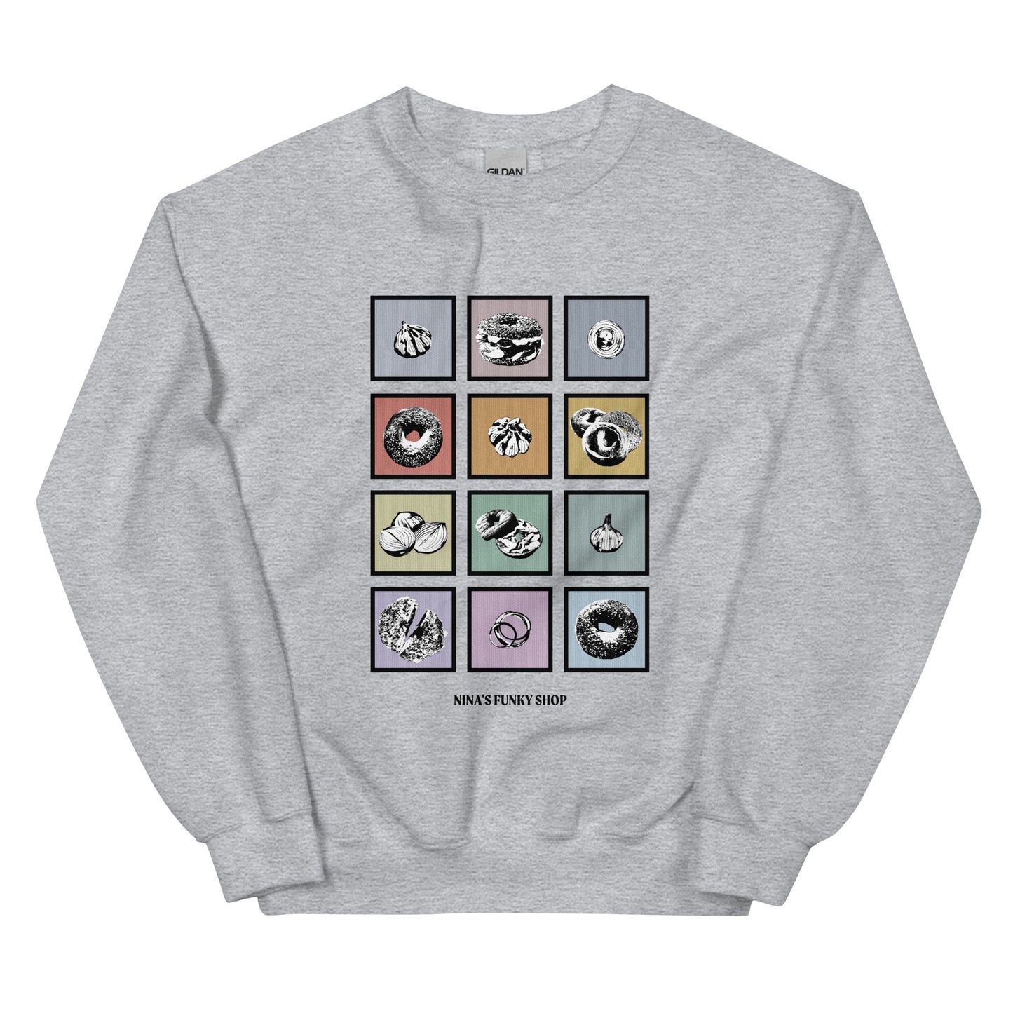 Colorful Bagels Onions and Garlic Sweatshirt - ninanush