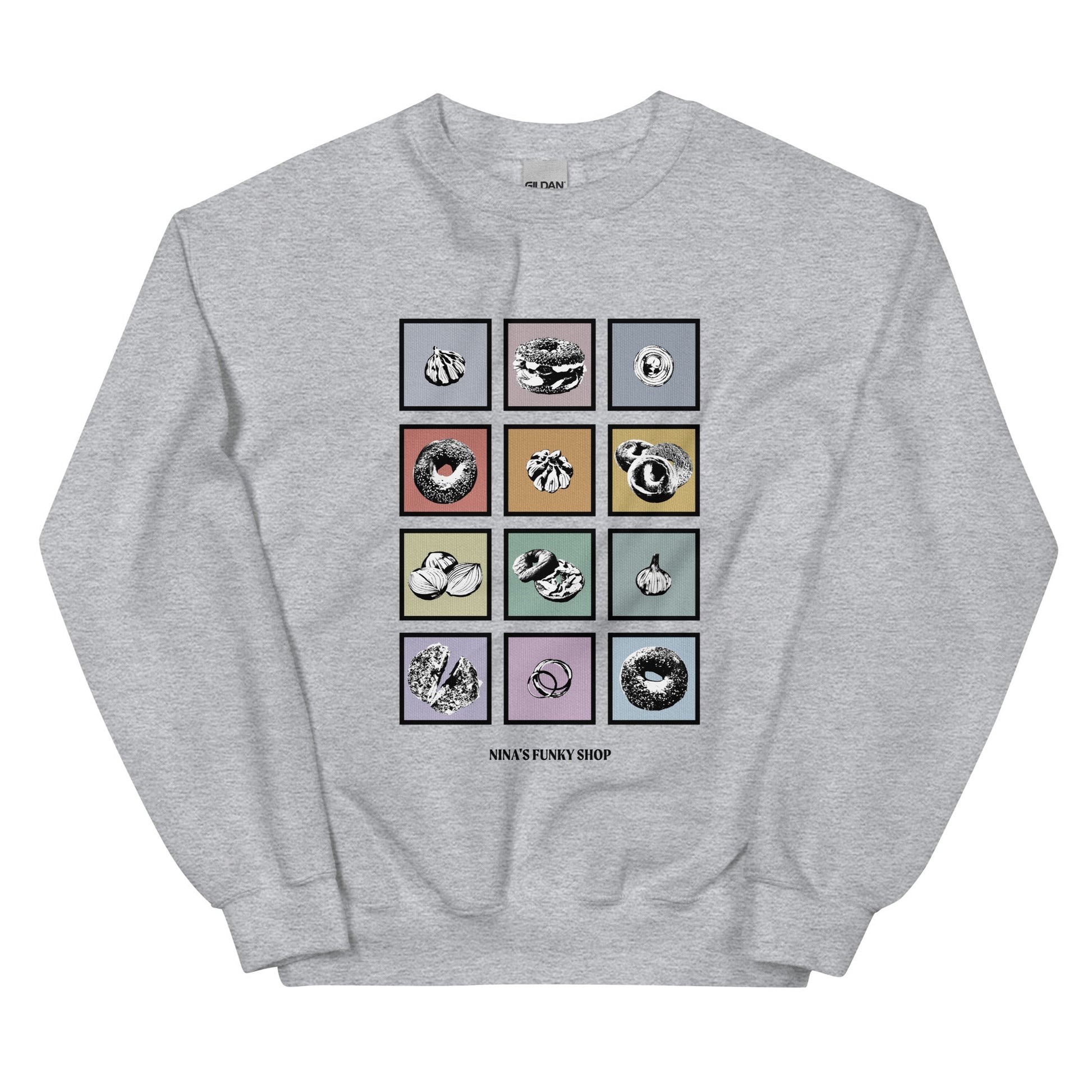 Colorful Bagels Onions and Garlic Sweatshirt - ninanush