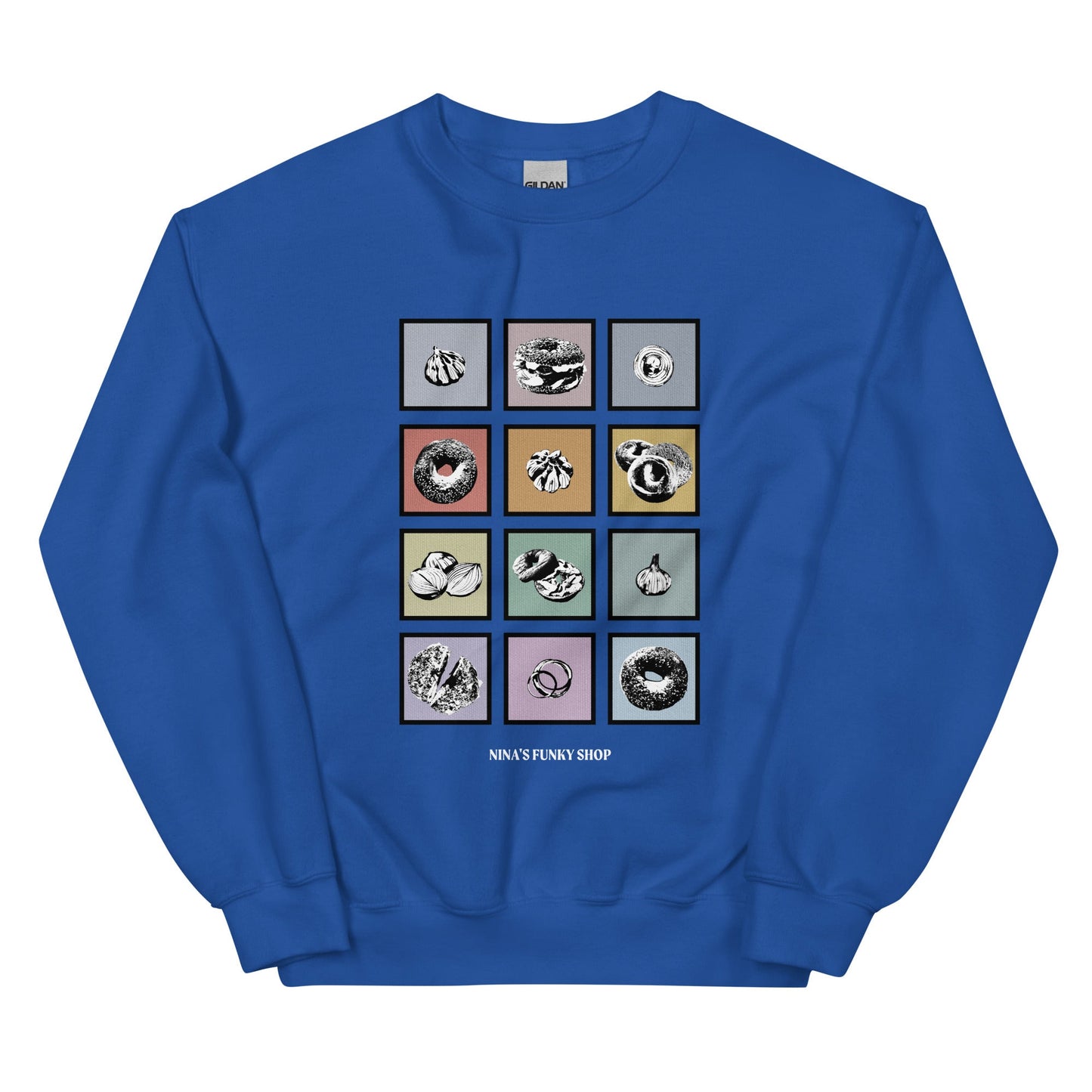 Colorful Bagels Onions and Garlic Sweatshirt - ninanush