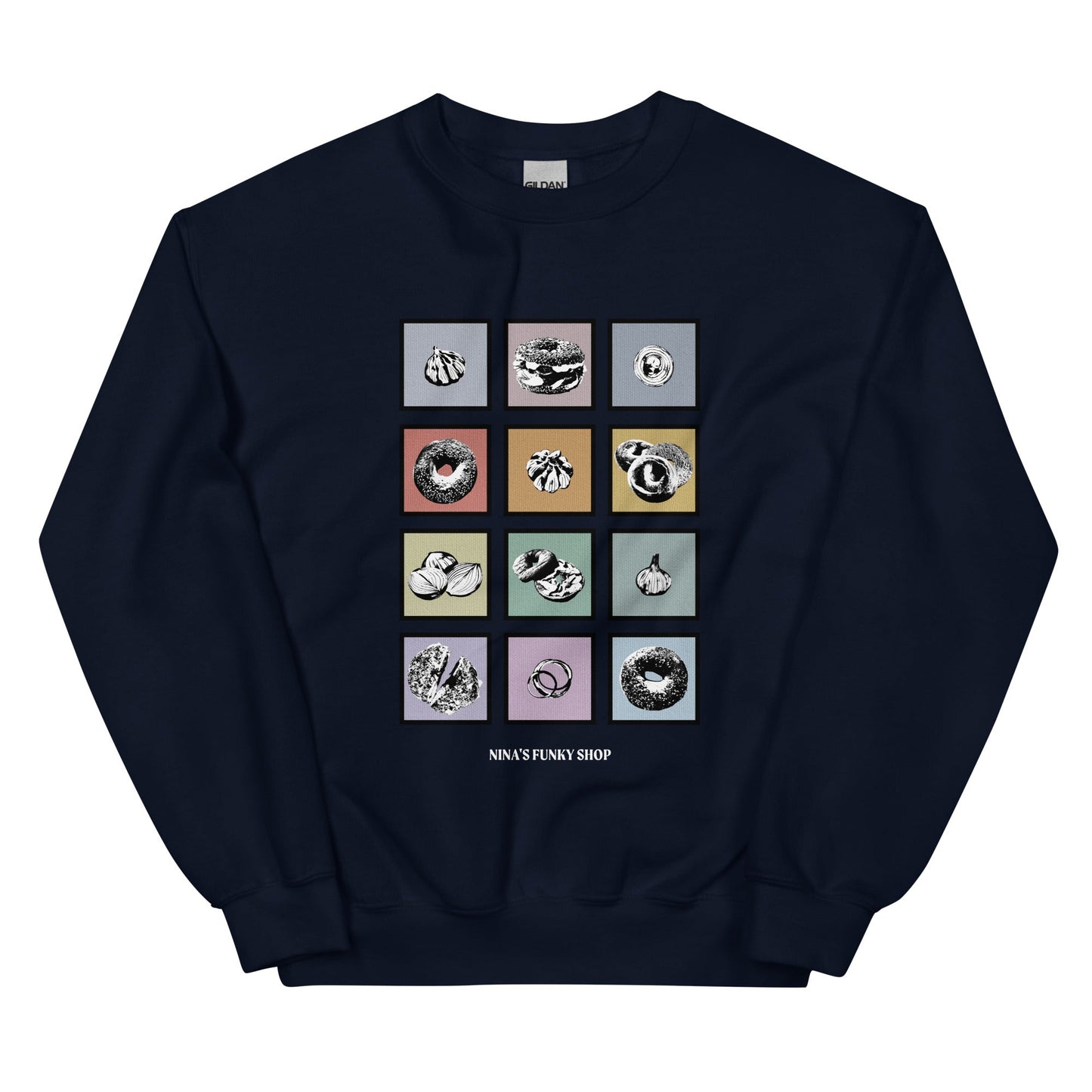 Colorful Bagels Onions and Garlic Sweatshirt - ninanush