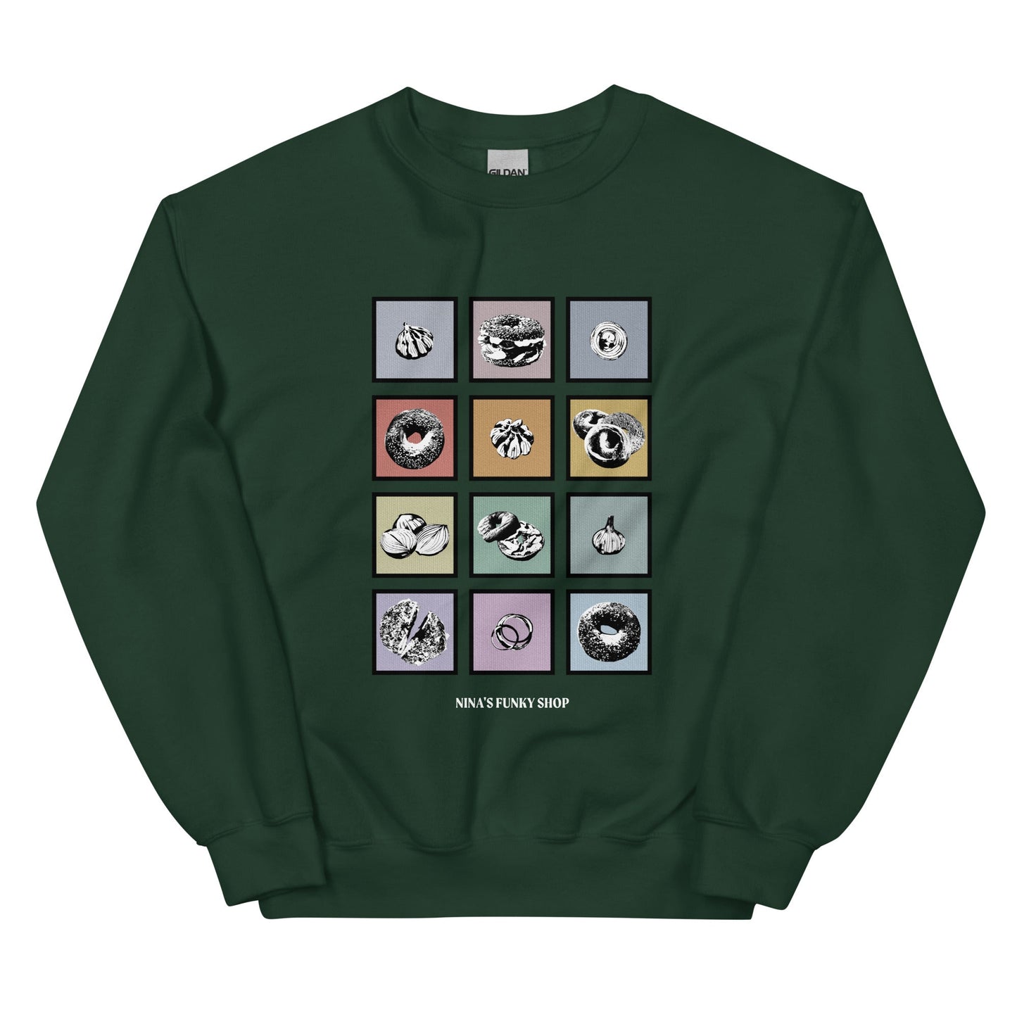 Colorful Bagels Onions and Garlic Sweatshirt - ninanush