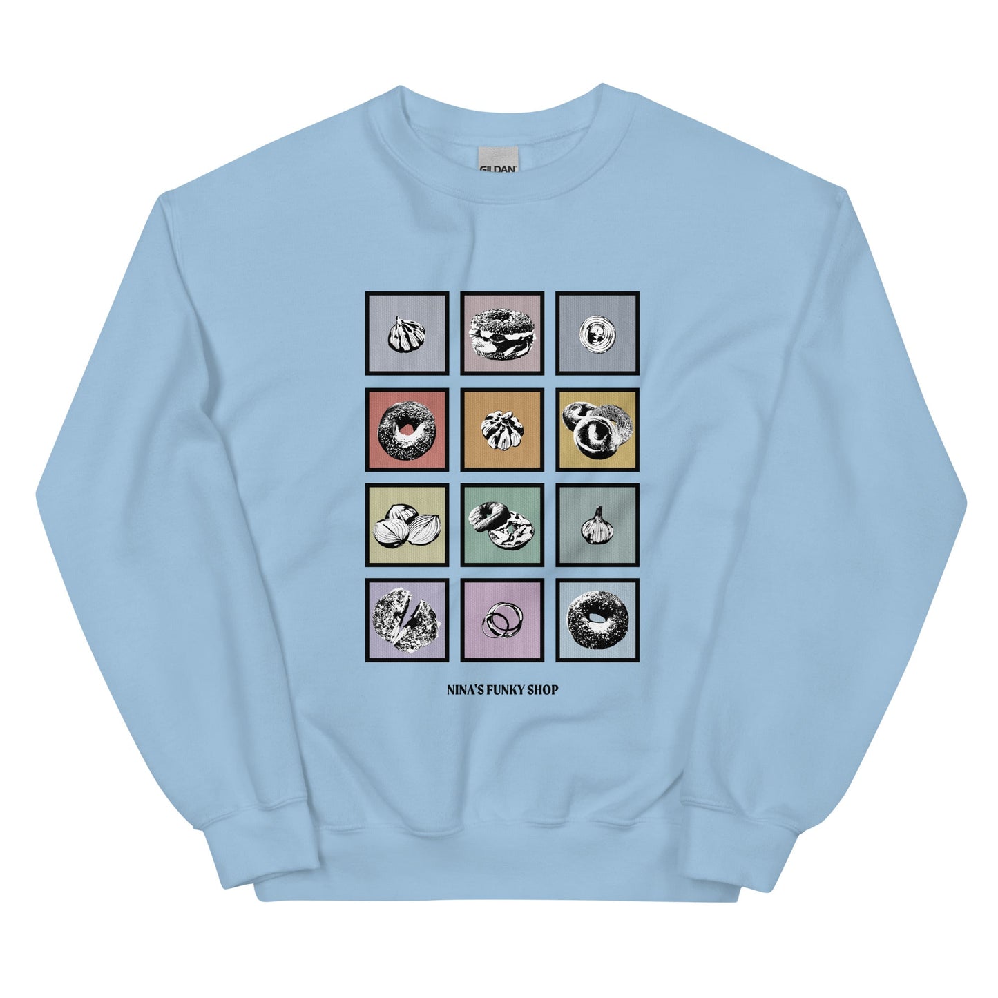 Colorful Bagels Onions and Garlic Sweatshirt - ninanush