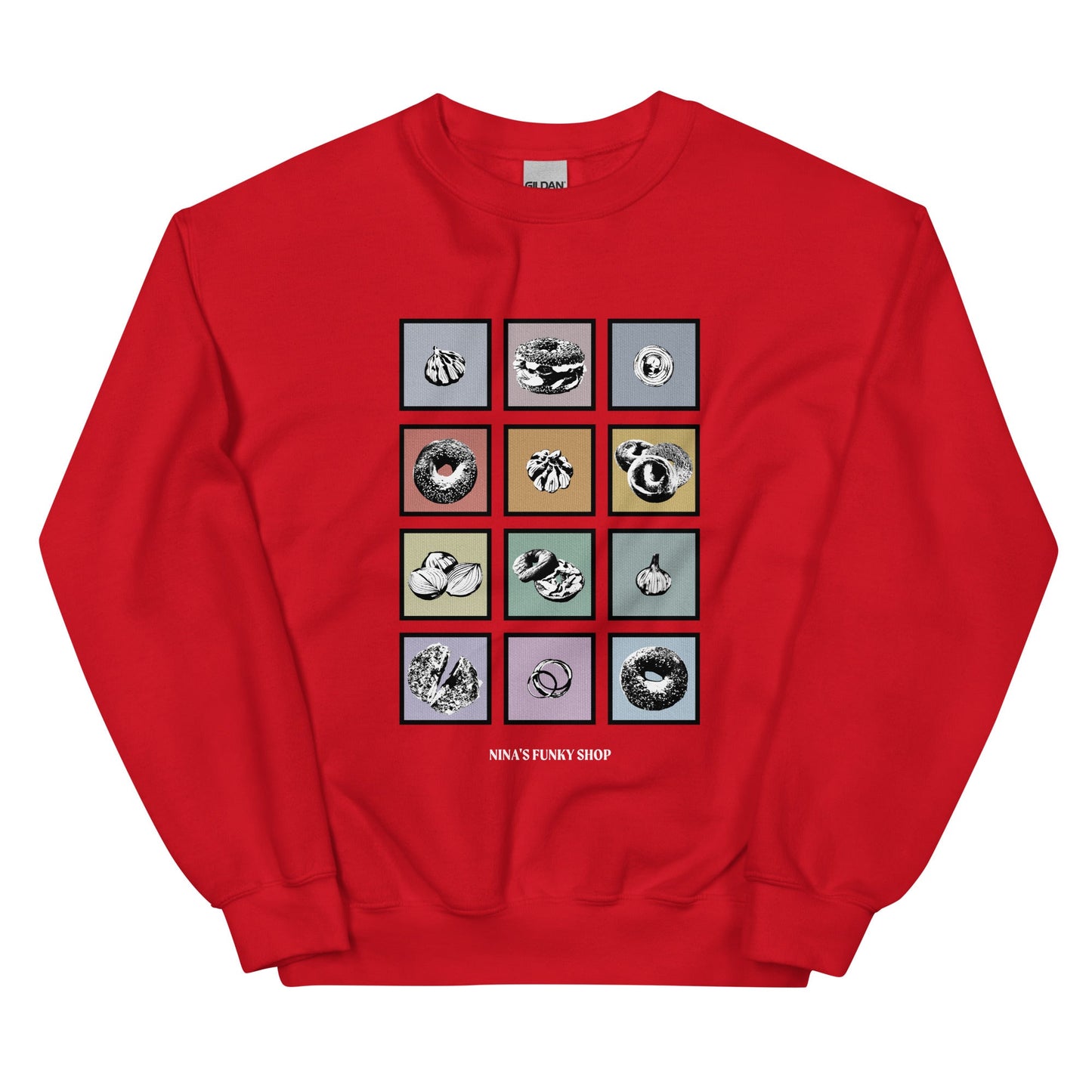 Colorful Bagels Onions and Garlic Sweatshirt - ninanush