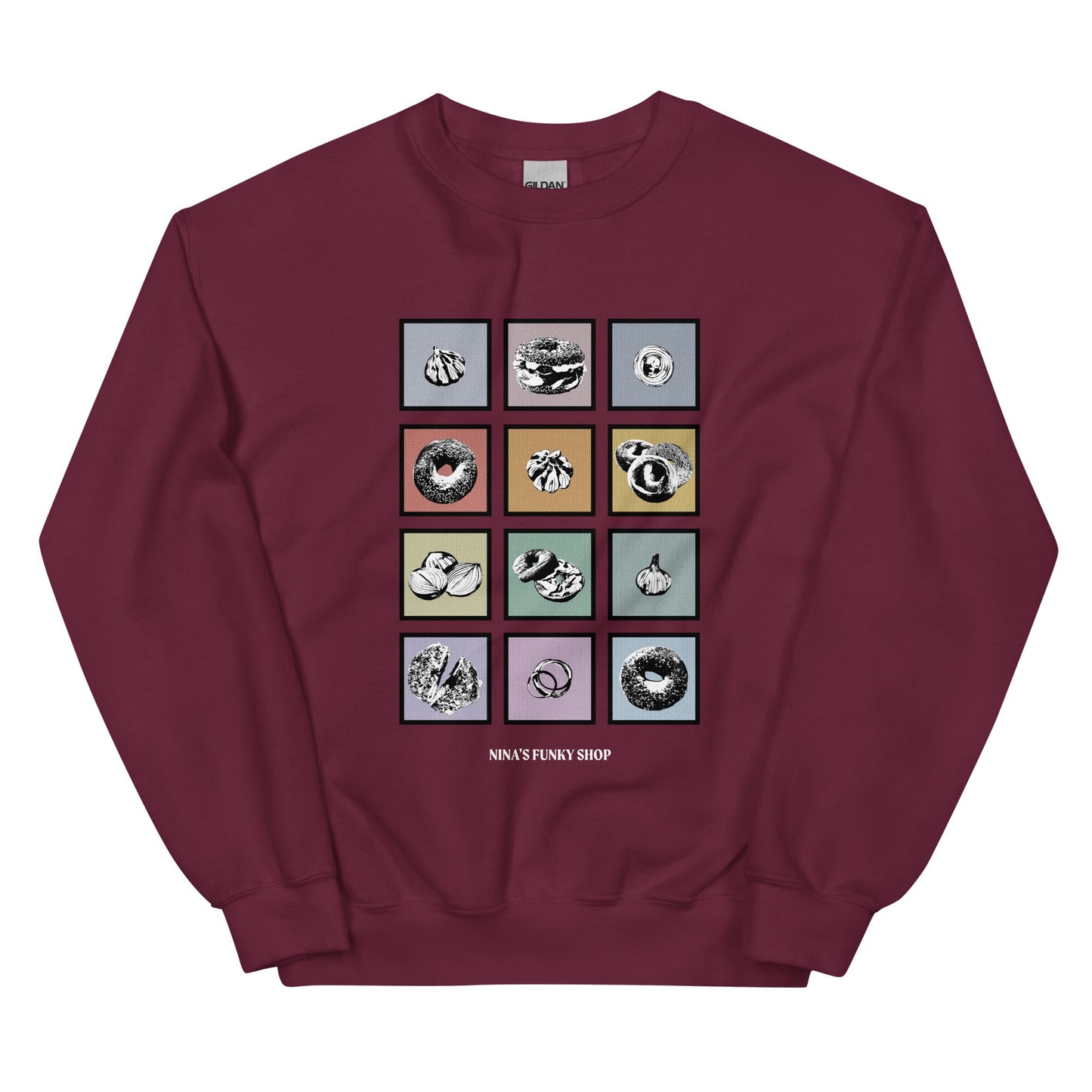 Colorful Bagels Onions and Garlic Sweatshirt - ninanush