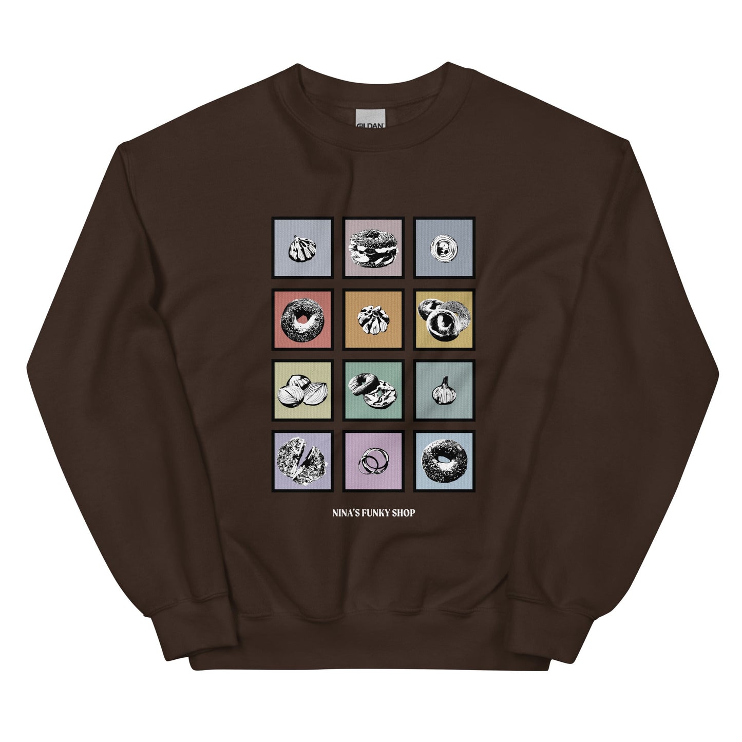 Colorful Bagels Onions and Garlic Sweatshirt - ninanush
