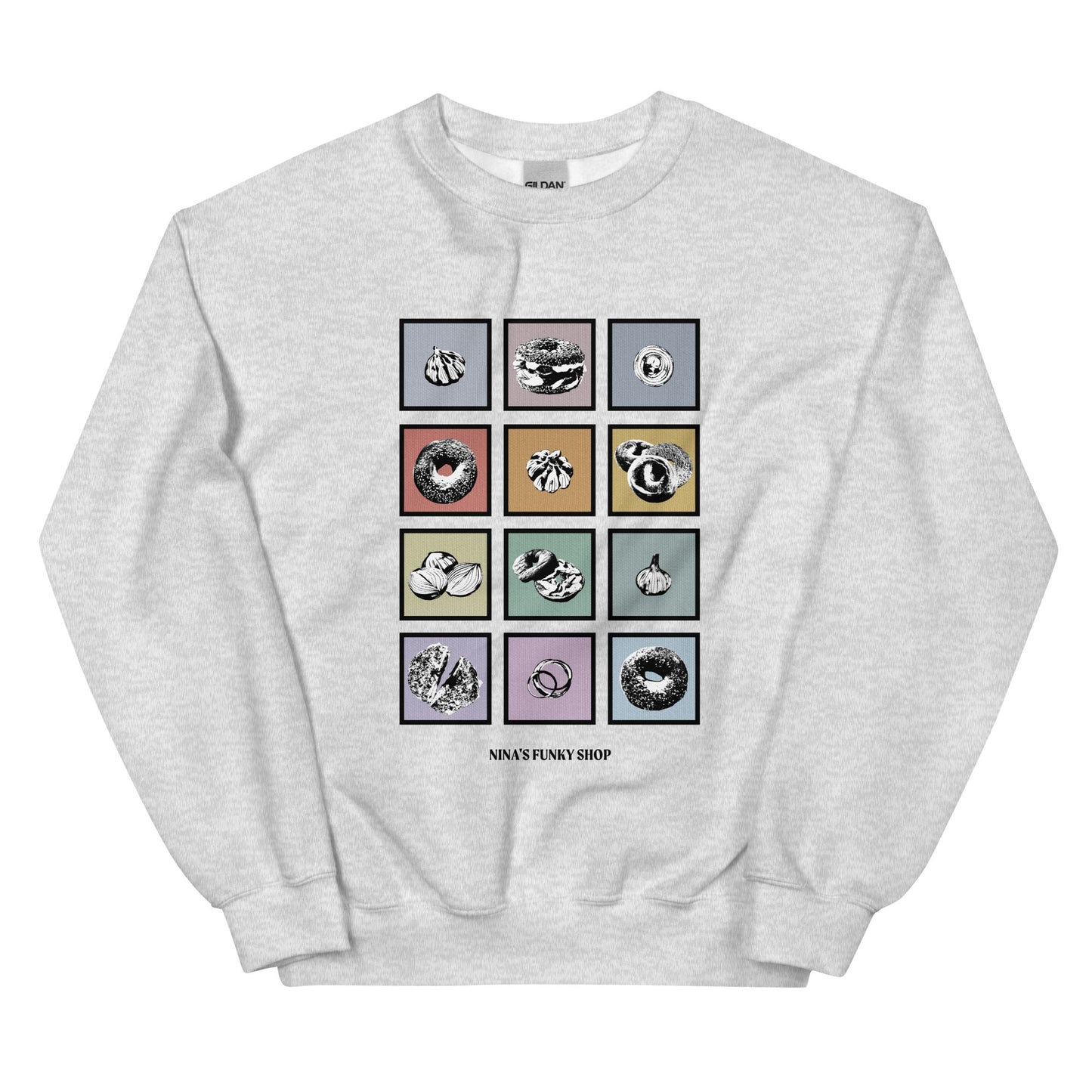 Colorful Bagels Onions and Garlic Sweatshirt - ninanush