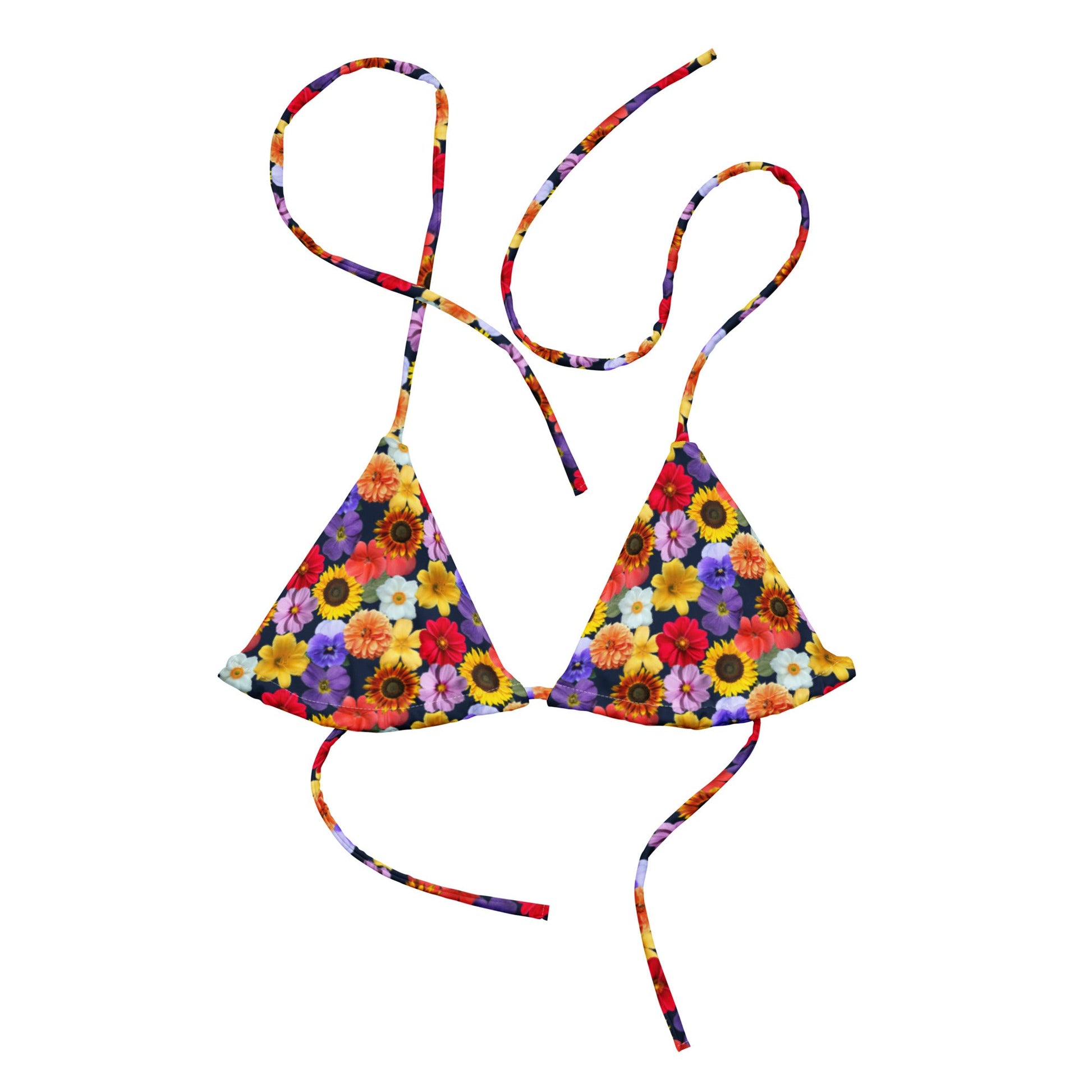 Colorful Flowers Recycled Bikini Top - ninanush