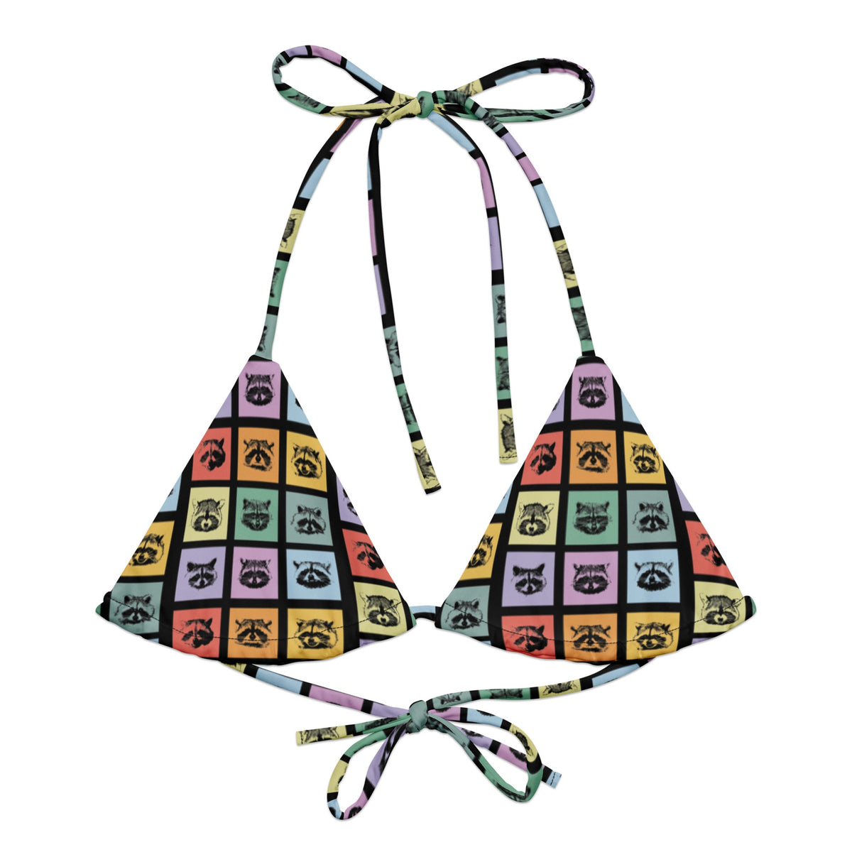 Colorful Raccoons Recycled Bikini Top - ninanush