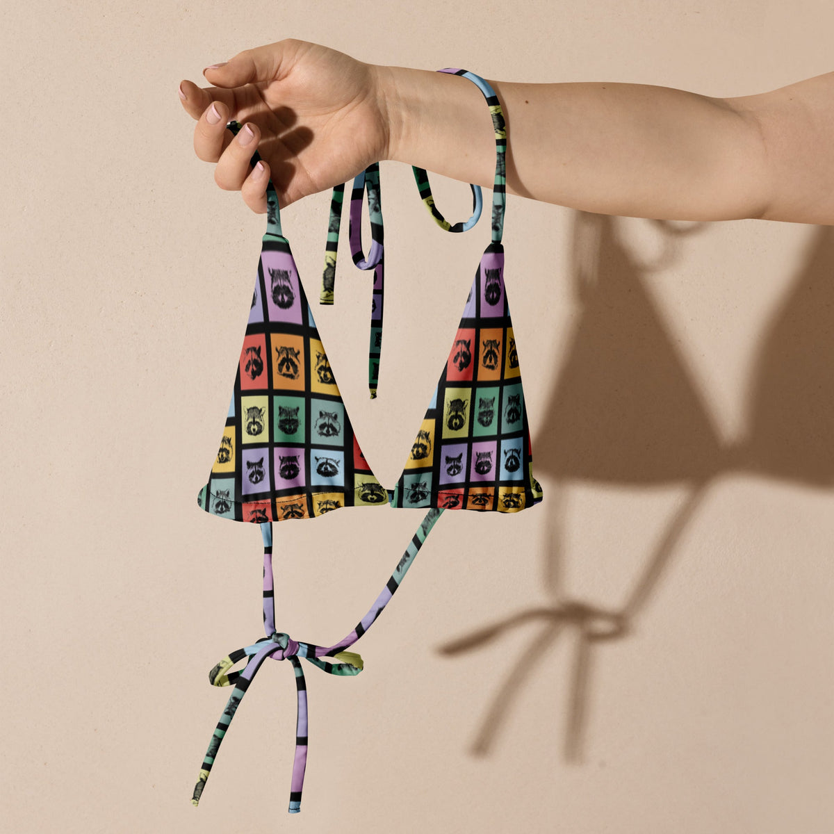 Colorful Raccoons Recycled Bikini Top - ninanush