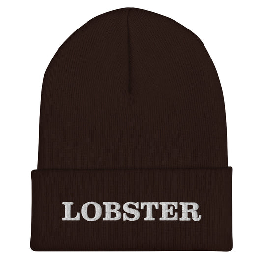 Brown Lobster Beanie from Nina's Funky Shop by ninanush - Stand out in our Lobster Cuffed Beanie. It's warm, cozy and the perfect cold weather hat for lobster lovers. This beanie comes in a variety of colors, expertly embroidered with "Lobster" across the front. Celebrate your favorite foods in our funky foodie apparel, designed by Nina and made just for you!