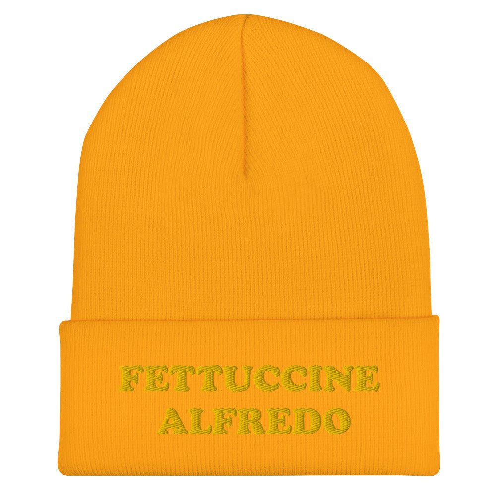 Fettuccine Alfredo Cuffed Beanie - Yellow Embroidery - ninanush