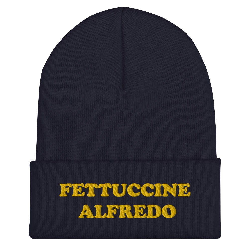 Fettuccine Alfredo Cuffed Beanie - Yellow Embroidery - ninanush