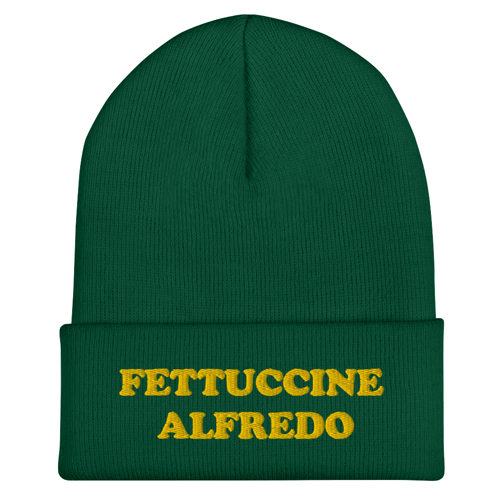 Fettuccine Alfredo Cuffed Beanie - Yellow Embroidery - ninanush