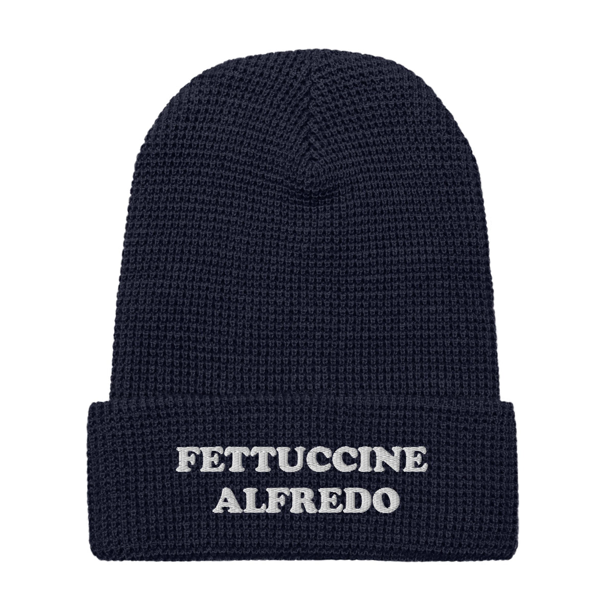 Fettuccine Alfredo Waffle Beanie - White Embroidery - ninanush