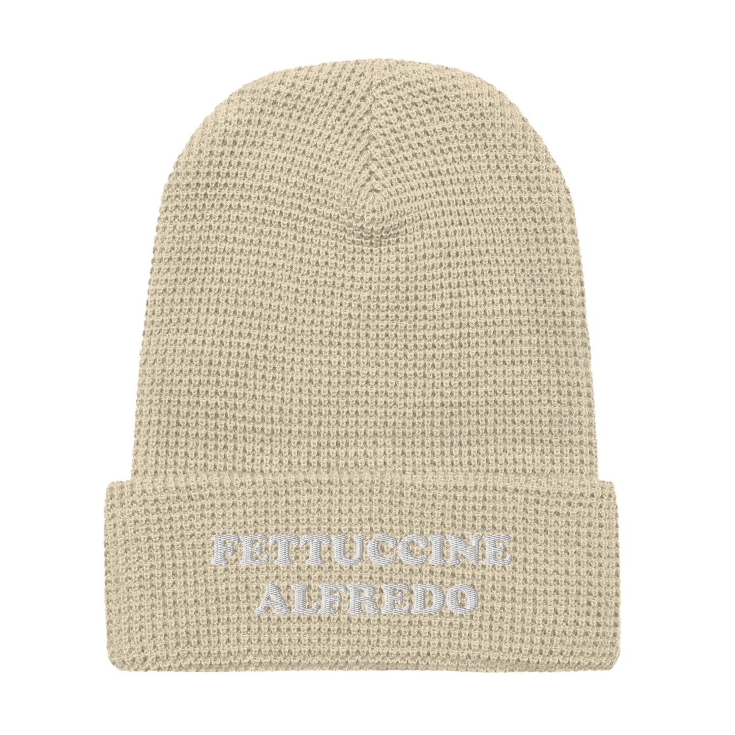 Fettuccine Alfredo Waffle Beanie - White Embroidery - ninanush