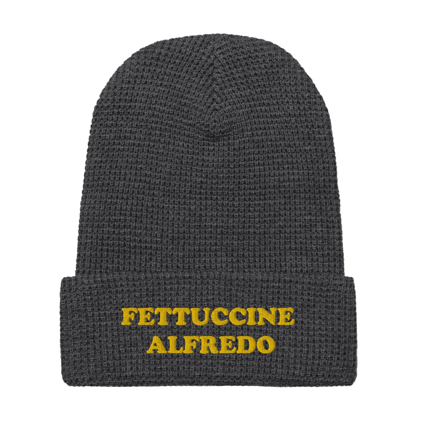 Fettuccine Alfredo Waffle Beanie - Yellow and Navy Embroidery - ninanush