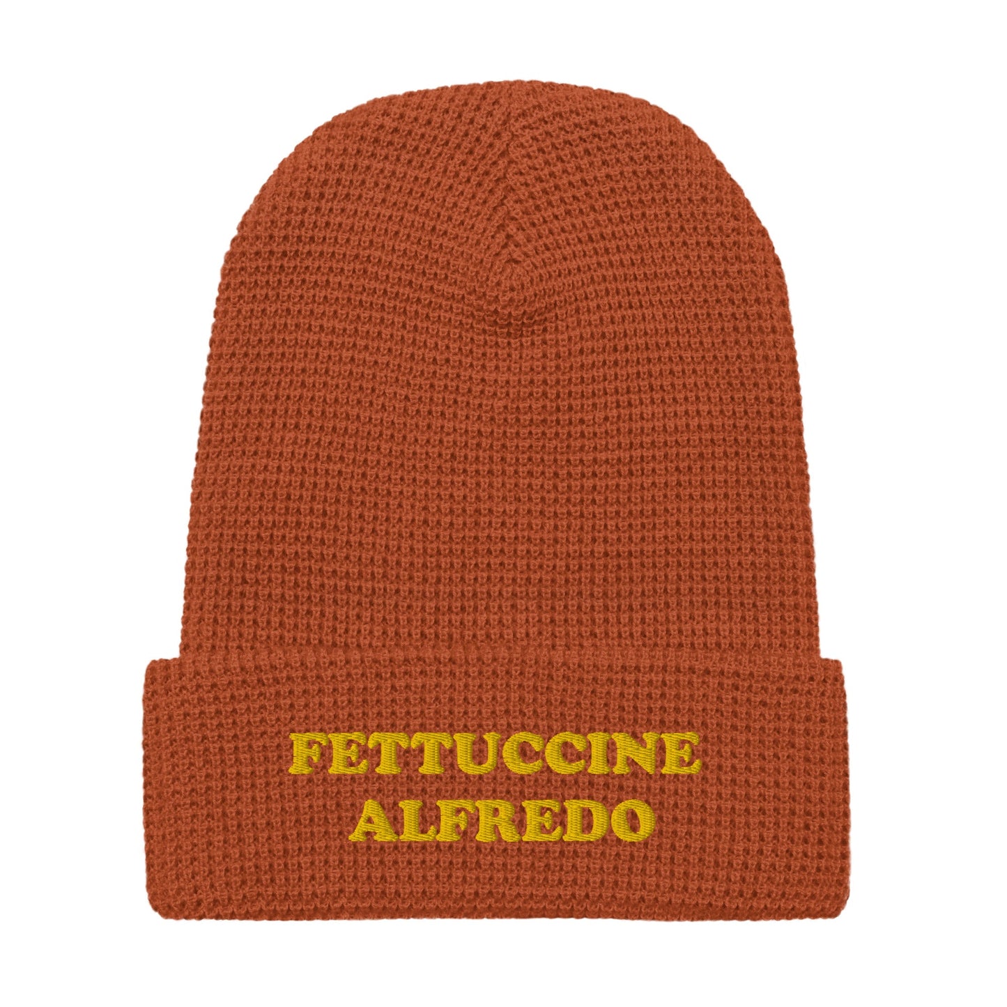 Fettuccine Alfredo Waffle Beanie - Yellow and Navy Embroidery - ninanush
