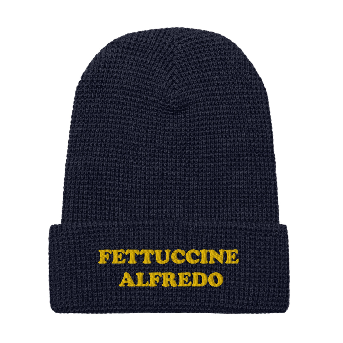 Fettuccine Alfredo Waffle Beanie - Yellow and Navy Embroidery - ninanush
