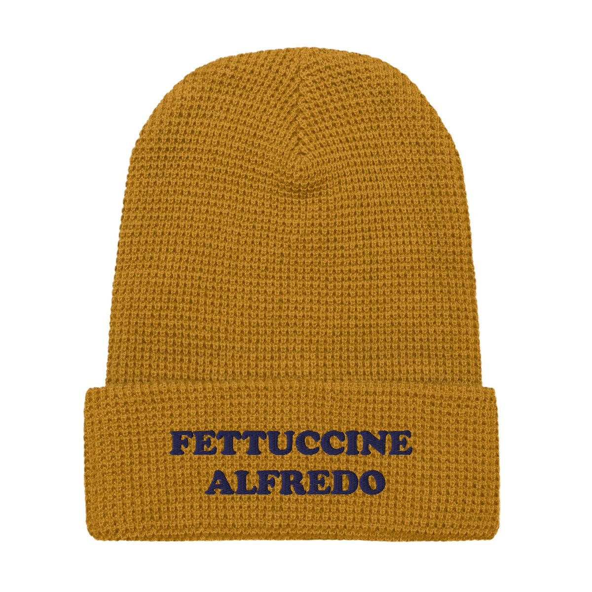 Fettuccine Alfredo Waffle Beanie - Yellow and Navy Embroidery - ninanush
