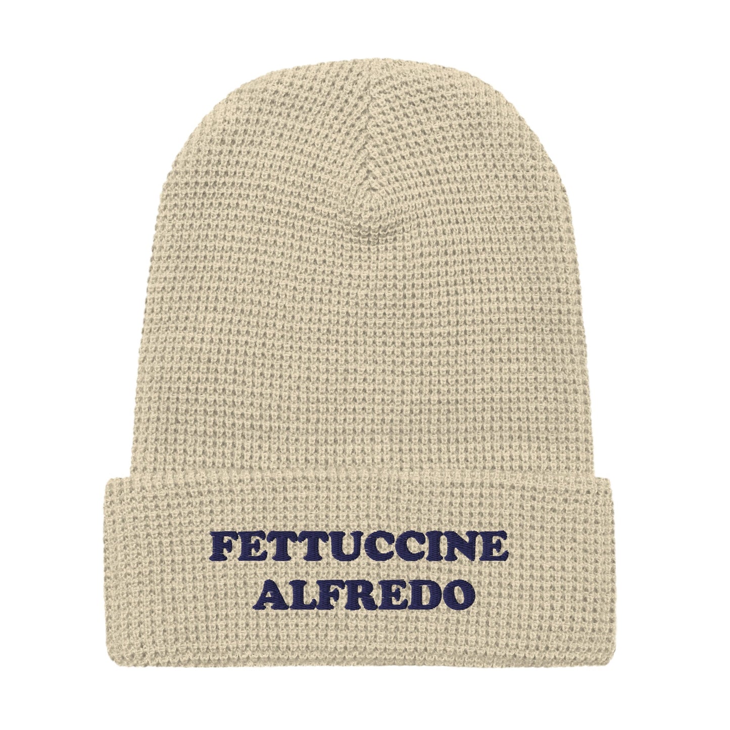 Fettuccine Alfredo Waffle Beanie - Yellow and Navy Embroidery - ninanush